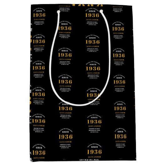 90th Birthday 1936 Black Gold Chic Elegant Medium Cadeauzakje (Voorkant)