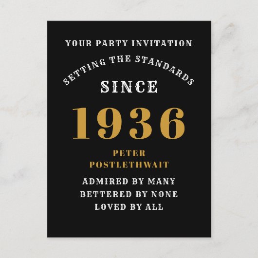 90th Birthday 1936 Black Gold Invitation Briefkaart (Voorkant)