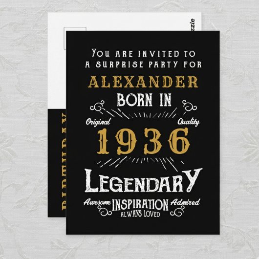 90th Birthday 1936 Black Gold Legend Invitation Briefkaart