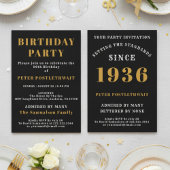 90th Birthday 1936 Black Gold Personalized For Him Kaart