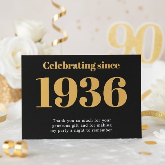 90th Birthday 1936 Retro Black And Gold Bedankkaart