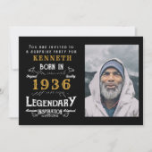90th Birthday 1936 Vintage Black Gold Personalized Kaart (Voorkant)