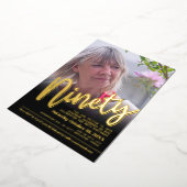 90th Birthday, aangepast fotoscript goud Folie Uitnodiging (Gedraaid)