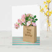 90th Birthday Bag met roze rozen Kaart (Gele Bloem)
