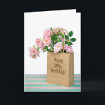 90th Birthday Bag met roze rozen Kaart<br><div class="desc">Roze roze roze bouquet in de generieke papieren zak voor de 90e verjaardag.</div>