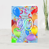 90th Birthday - Balloon Birthday Card - Happy Birt Kaart (Voorkant)