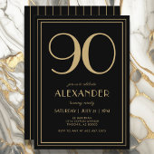 90th Birthday Black and Gold Modern Minimal Adult Kaart