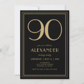 90th Birthday Black and Gold Modern Minimal Adult Kaart (Voorkant)
