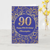 90th Birthday Black en Gold Floral Pattern Kaart (Gele Bloem)