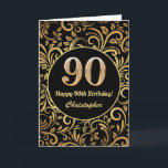90th Birthday Black en Gold Floral Pattern Kaart<br><div class="desc">90th Birthday Black en Gold Floral Pattern Birthday Kaart. Voor verdere aanpassing,  te klikken gelieve de knoop "van de Aanpassing het"en ons ontwerphulpmiddel te gebruiken om deze sjabloon te wijzigen.</div>