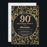 90th Birthday Black en Gold Floral Pattern Kaart<br><div class="desc">90th Birthday Black en Gold Floral Pattern Birthday Invitation. Voor verdere aanpassing,  te klikken gelieve de knoop "van de Aanpassing het"en ons ontwerphulpmiddel te gebruiken om deze sjabloon te wijzigen.</div>