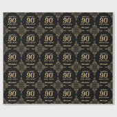 90th Birthday Black en Gold Glitter Lijst Cadeaupapier (Vlak)
