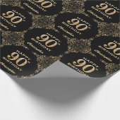 90th Birthday Black en Gold Glitter Lijst Cadeaupapier (Hoek)