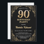 90th Birthday Black en Gold Glitter Lijst Kaart<br><div class="desc">90th Birthday Black and Gold Glitter Lijst Birthday Invitation. Voor verdere aanpassing,  te klikken gelieve de knoop "van de Aanpassing het"en ons ontwerphulpmiddel te gebruiken om deze sjabloon te wijzigen.</div>