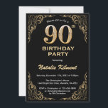 90th Birthday Black en Gold Glitter Lijst Kaart<br><div class="desc">90th Birthday Black and Gold Glitter Lijst Birthday Invitation. Voor verdere aanpassing,  te klikken gelieve de knoop "van de Aanpassing het"en ons ontwerphulpmiddel te gebruiken om deze sjabloon te wijzigen.</div>