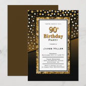 90th Birthday Black en Gold Kaart (Voorkant / Achterkant)