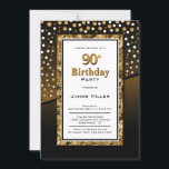90th Birthday Black en Gold Kaart<br><div class="desc">Begin met je verjaardagsfeestplanning met deze unieke,  moderne uitnodiging voor het negende verjaardag van zwart en goud.</div>