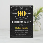 90th Birthday Black en Yellow Chalkboard Kaart (Staand voorkant)