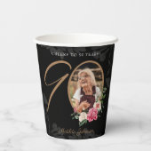 90th Birthday Black Gold Elegant Floral Custom Papieren Bekers (Achterkant)