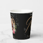 90th Birthday Black Gold Elegant Floral Custom Papieren Bekers (Links)