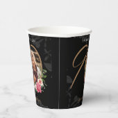 90th Birthday Black Gold Elegant Floral Custom Papieren Bekers (Rechts)