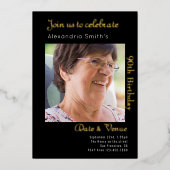 90th Birthday Black Gold Folie Uitnodiging (Voorkant)