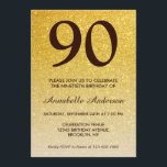 90th Birthday Black Gold Glitter Sparkle Ombre Kaart<br><div class="desc">Viel je verjaardagsfeest met deze Glam Stylish Pink Rose Gold Glitter Sparkle Birthday Kaart Invitation.</div>