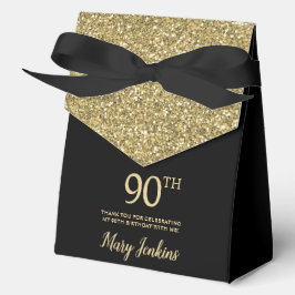 90th Birthday Black Gold Glitter Thank You Bedankdoosjes