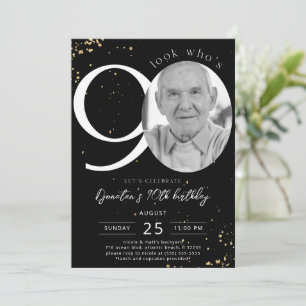 90th Birthday Black Gold Invitation Kaart Foto