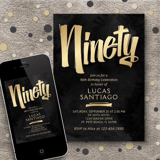 90th Birthday Black Gold Kaart