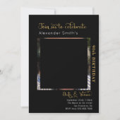 90th Birthday Black Invitation Kaart (Voorkant)
