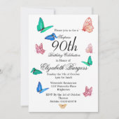 90th Birthday Black White Butterfly Birthday Invi Kaart (Voorkant)