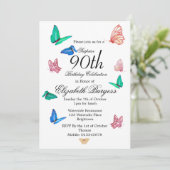 90th Birthday Black White Butterfly Birthday Invi Kaart (Staand voorkant)