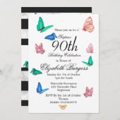 90th Birthday Black White Butterfly Birthday Invi Kaart (Voorkant / Achterkant)