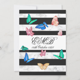 90th Birthday Black White Butterfly Birthday Invi Kaart