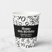 90th Birthday Black/White Random Number Pattern 90 Papieren Bekers (Achterkant)