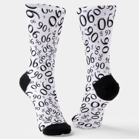 90th Birthday Black/White Random Number Pattern 90 Sokken (Gebogen)