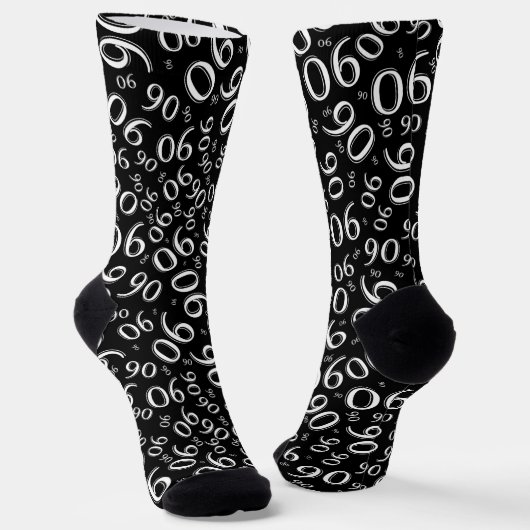90th Birthday Black/White Random Number Pattern 90 Sokken (Gebogen)