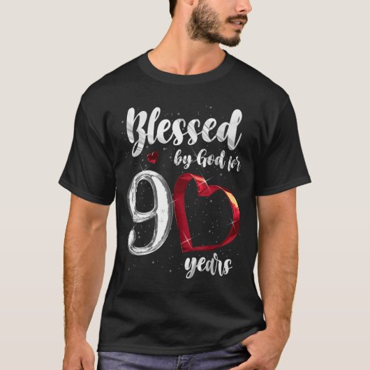 90th Birthday Blessed By God For 90 Years Birthday T-shirt (Voorkant)