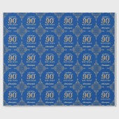 90th Birthday Blue and Gold Glitter Lijst Cadeaupapier (Vlak)