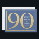 90th Birthday Blue en Gold Glitter Kaart<br><div class="desc">Uitnodiging 90e verjaardag. Blauwe en goudglitter Birthday Party nodigt uit met blauwe achtergrond. Verrassende verjaardag. Volwassen verjaardag. Mannen of Vrouwen Bday Bash Party. Voor verdere aanpassing,  te klikken gelieve de knoop "van de Aanpassing het"en ons ontwerphulpmiddel te gebruiken om deze sjabloon te wijzigen.</div>