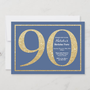 90th Birthday Blue en Gold Glitter Kaart
