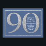 90th Birthday Blue en Silver Glitter Kaart<br><div class="desc">Uitnodiging 90e verjaardag. Blauwe en Zilveren Glitter Birthday Party nodigt uit met blauwe achtergrond. Verrassende verjaardag. Volwassen verjaardag. Mannen of Vrouwen Bday Bash Party. Voor verdere aanpassing,  te klikken gelieve de knoop "van de Aanpassing het"en ons ontwerphulpmiddel te gebruiken om deze sjabloon te wijzigen.</div>