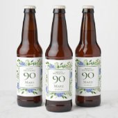 90th Birthday Blue Hydrangeas Bier Etiket (Flessen)