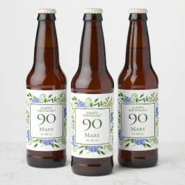 90th Birthday Blue Hydrangeas Bier Etiket
