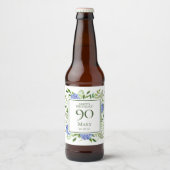 90th Birthday Blue Hydrangeas Bier Etiket (Voorkant)
