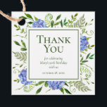 90th Birthday Blue Hydrangeas Hartelijk dank Bedankjes Labels<br><div class="desc">Deze vierkant 90e verjaardag blauwe hydrangea, dank je dat je de labels wilt gunnen met prachtige, wijze, veelkleurige waterverf groen zijn verbluffend en klassiek. Ze zouden er mooi uitzien als ze verbonden waren met een geschenk na een 90e verjaardagsfeestje. In seconden kun je zien hoe je cadeau-labels eruit zullen zien....</div>