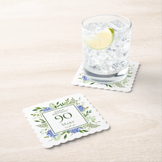 90th Birthday Blue Hydrangeas Kartonnen Onderzetters (Insitu)