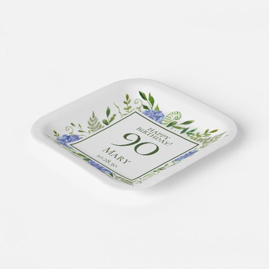 90th Birthday Blue Hydrangeas Papieren Bordje (Gebogen)