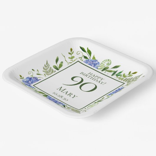 90th Birthday Blue Hydrangeas Papieren Bordje (Gebogen)